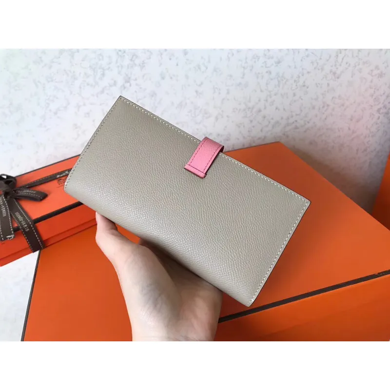 Hermes Bi Color Epsom Bearn Wallet Grey/Pink