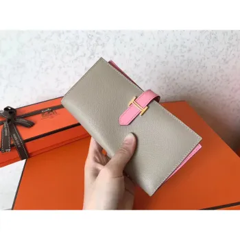 Hermes Bi Color Epsom Bearn Wallet Grey/Pink