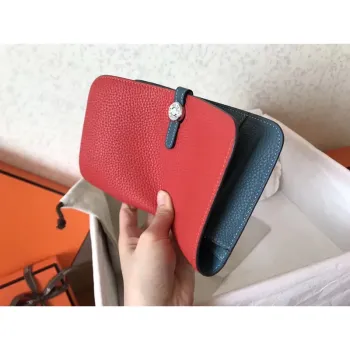Hermes Bicolor Dogon Duo Wallet In Red/Jean Leather