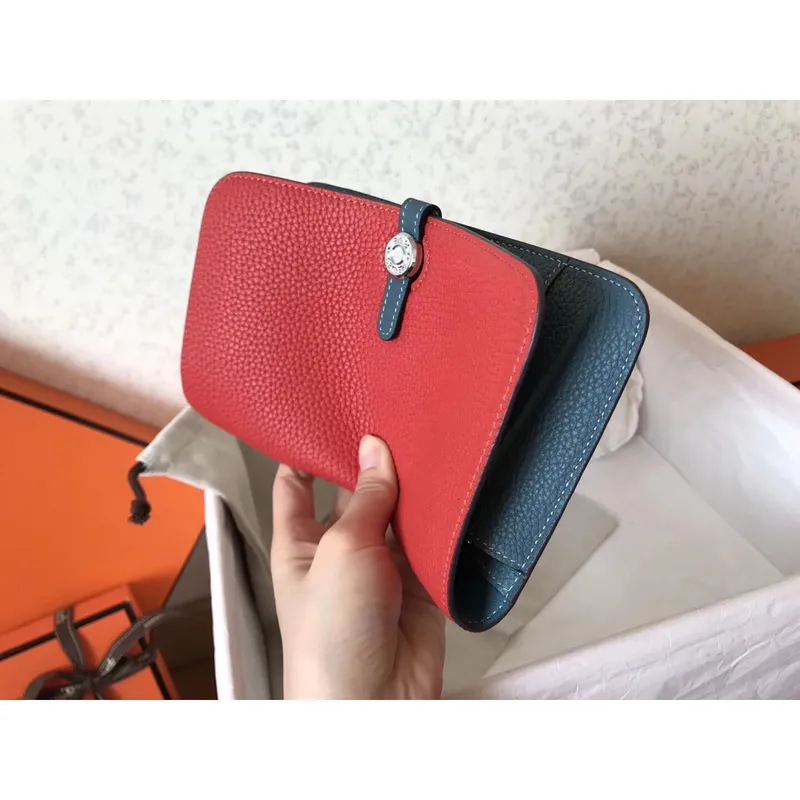 Hermes Bicolor Dogon Duo Wallet In Red/Jean Leather
