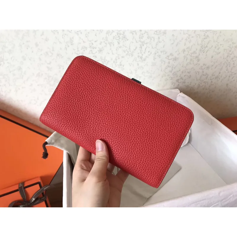 Hermes Bicolor Dogon Duo Wallet In Red/Jean Leather