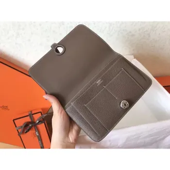 Hermes Bicolor Dogon Duo Wallet In Black/Taupe Leather