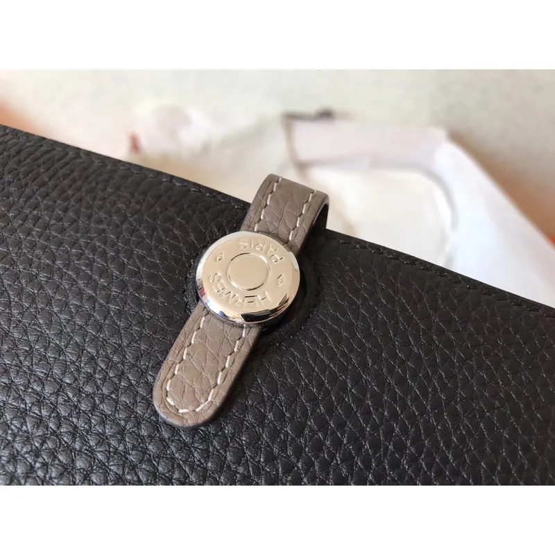 Hermes Bicolor Dogon Duo Wallet In Black/Taupe Leather