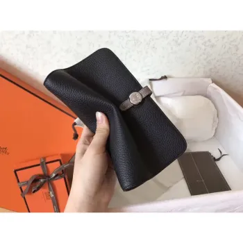 Hermes Bicolor Dogon Duo Wallet In Black/Taupe Leather