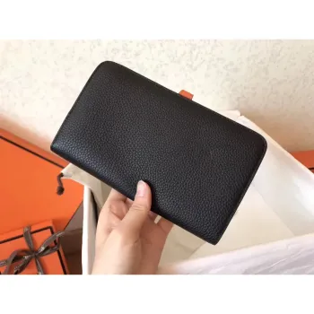 Hermes Bicolor Dogon Duo Wallet In Black/Orange Leather