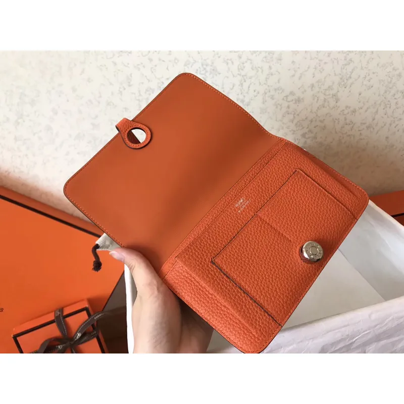 Hermes Bicolor Dogon Duo Wallet In Black/Orange Leather