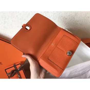 Hermes Bicolor Dogon Duo Wallet In Malachite/Orange Leather