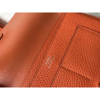 Hermes Bicolor Dogon Duo Wallet In Malachite/Orange Leather
