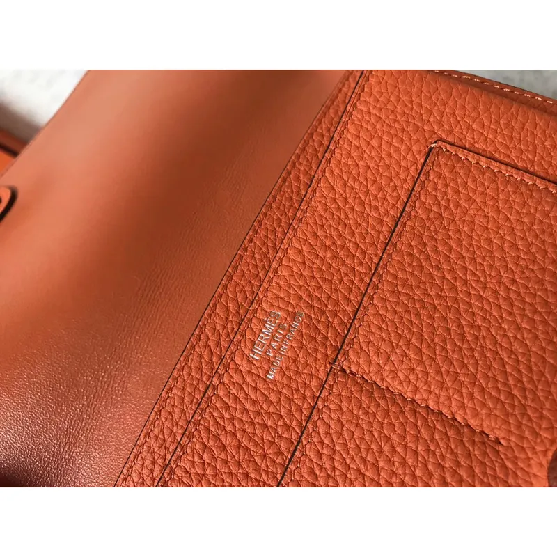 Hermes Bicolor Dogon Duo Wallet In Malachite/Orange Leather