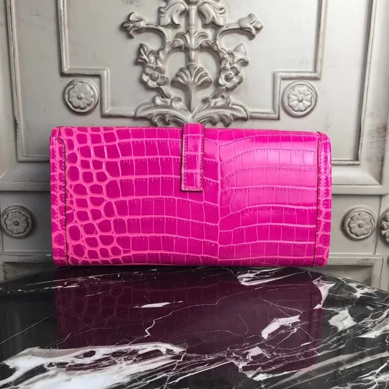 Hermes Jige Elan 29 Clutch In Rose Red Crocodile Leather