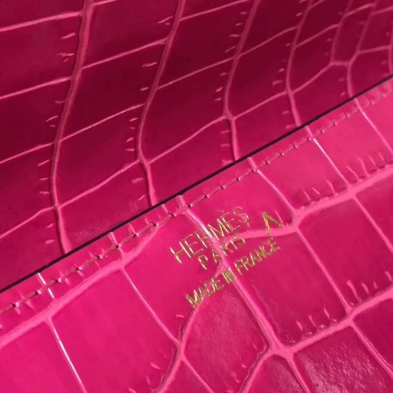 Hermes Medor Clutch Bag In Rose Red Crocodile Leather