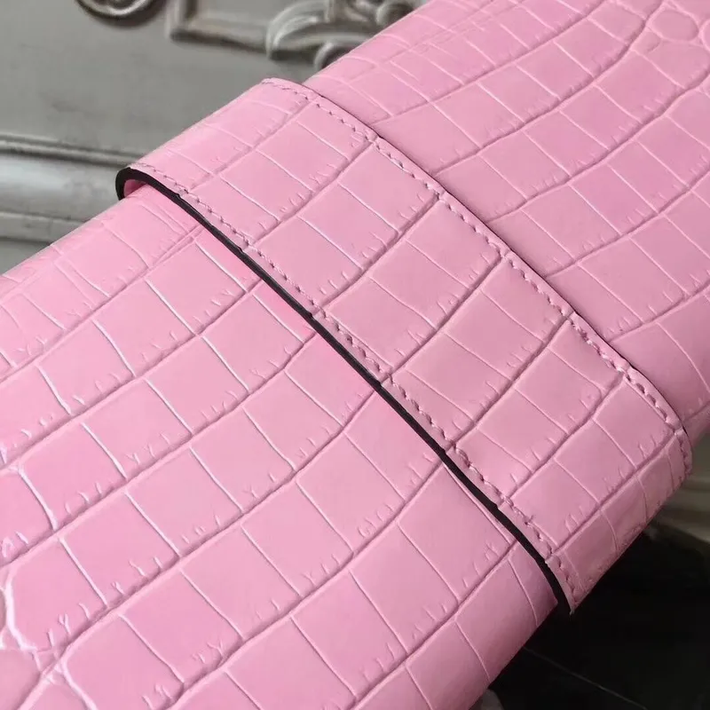 Hermes Medor Clutch Bag In Pink Crocodile Leather