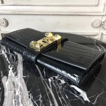 Hermes Medor Clutch Bag In Black Crocodile Leather