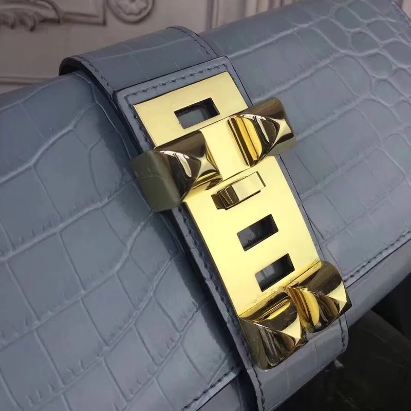 Hermes Medor Clutch Bag In Ciel Crocodile Leather