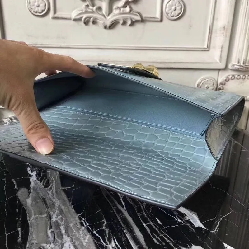 Hermes Medor Clutch Bag In Ciel Crocodile Leather