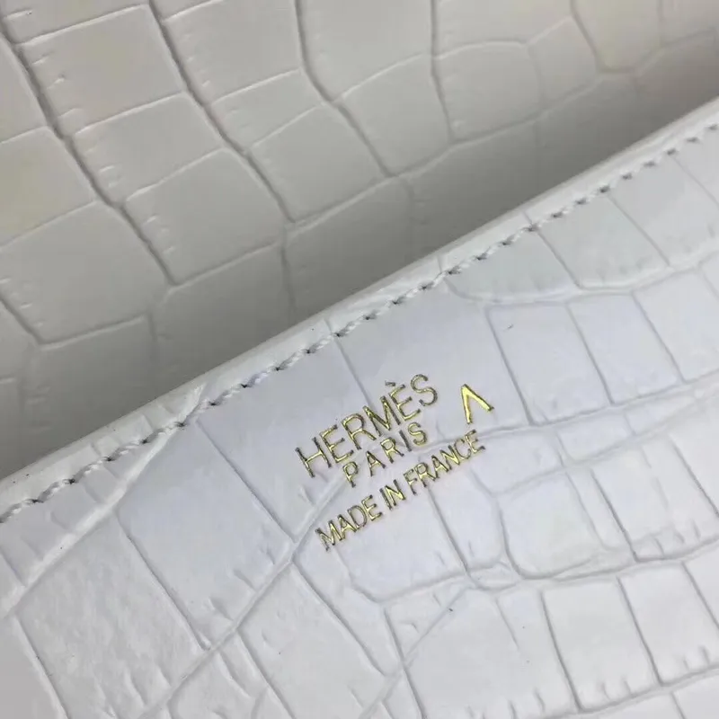 Hermes Medor Clutch Bag In White Crocodile Leather